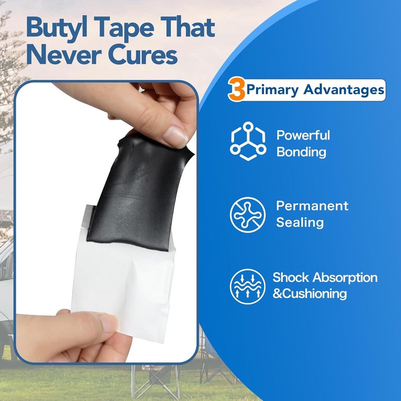 Wixeeua Double Sided Butyl Tape 2 Inch x 98FT, RV Butyl Sealant Tape for Window, Roofing, Car Doors, Boat, Pipe, DIY Projects, Permanent Bond, Waterproof Weatherproof, 1 Pack - Image 4